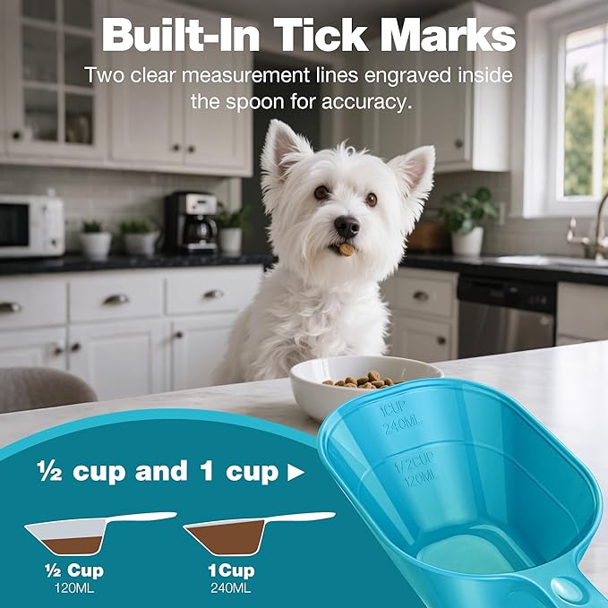 Fenenik Pet Food Scoop 2 Pack, Dog Cup Capacity Cat Food Scooper With Measuring Lines For Dog, Puppy and Cat Coffee Bean, Flour Scoop Bule