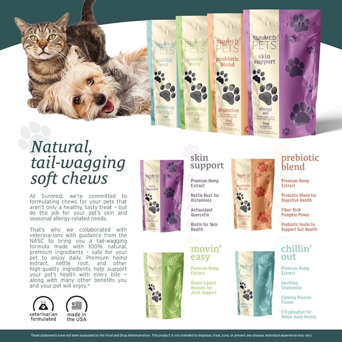 Sunmed Movin' Easy Hemp Pet Chews for Joint Health & Mobility – Omega-3, Green Lipped Mussels, 5mg Hemp Extract – Supports Flexibility & Comfort | Beef Liver & Sweet Potato, 40 Count