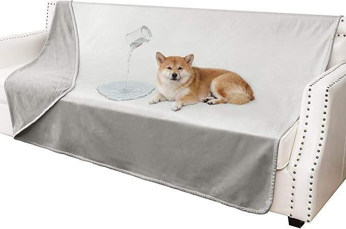 Tuffeel Waterproof Blanket for Couch, Leak Proof Dog Bed Blankets Reversible, Pet Throw Sofa Furniture Protector Machine Washable-52 x82,Light Grey+Dark Grey