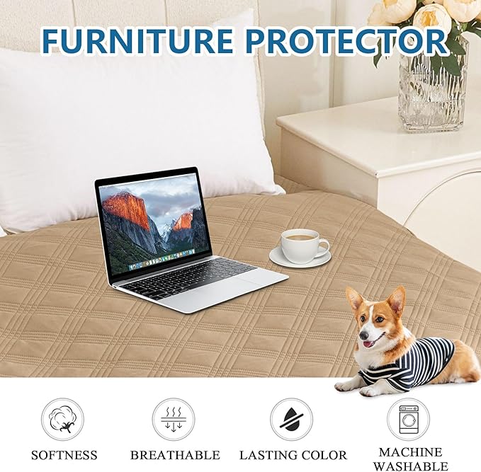 hyha Waterproof Dog Blanket, Reversible Pet Bed Blanket, Soft Sofa Couch Cover for Dogs Washable, Waterproof Pet Couch Covers for Sofa Puppy Cats Furniture Protector(68"x82", Camel/Beige)