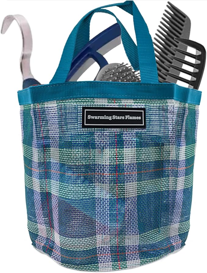 Swarming Stars Flames Durable Horse Tool Bag with 8 Pockets - Breathable & Waterproof Mesh Grooming Tote for Equestrian Tool Storage (Turquoise)