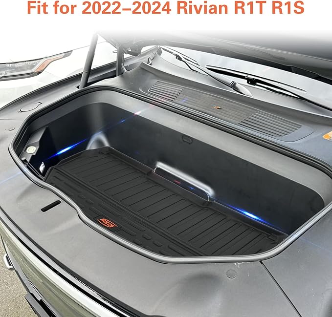 ROCCS Front Trunk Mat Fits for Rivian R1T/R1S Accessories 2022 2023 2024 All Weather TPE Frunk Mats Cargo Liners Trunk Mat with Upper Mat