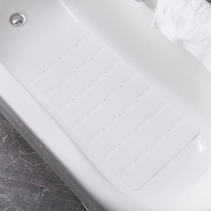 Foldable Non Slip Silicon Bath Mat Bathtub mat Shower mats no Suction Cups for Textured Tub and Reglazed Tub (Foldable-White, 28-inch x 14-inch)