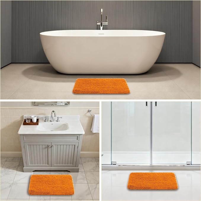 Orange Bathroom Rugs 17"x24" - High-Density Microfiber Bath Mat, Fluffy Non Slip Absorbent and Washable Bathroom Mat - Ideal for Small Spaces, Vanity, Toilet, or Pet Mat