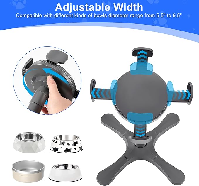 Dog Bowls Elevated Adjustable Stand, Raised Bowl with 3 Heights & Tilted Feeding Stand, Compatible with Various Bowls, for Medium & Large Breeds (2 Pack) Grey