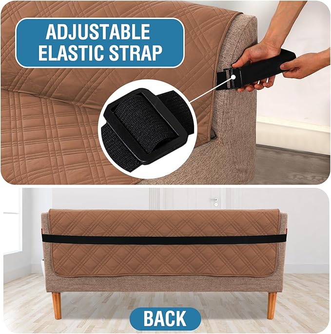 H.VERSAILTEX 100% Waterproof Futon Cover Reversible Futon Slipcover Armless Sofa Slipcover Furniture Protector Seat Width Up to 70" Washable with Adjustable Elastic Strap Anti-Slip, Terracotta/Beige