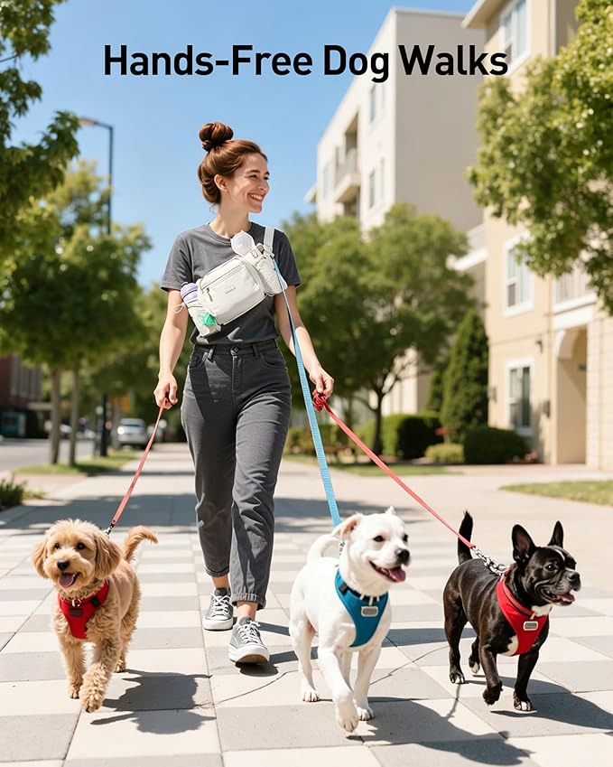 AGPTEK Dog Walking Fanny Pack, Large Capacity Dog Training Treat Pouch, Waist Bag with Removable Snack Pouch, Water Holder, Poop Bag Dispenser, Waterproof Zipper, Adjustable Strap, Beige