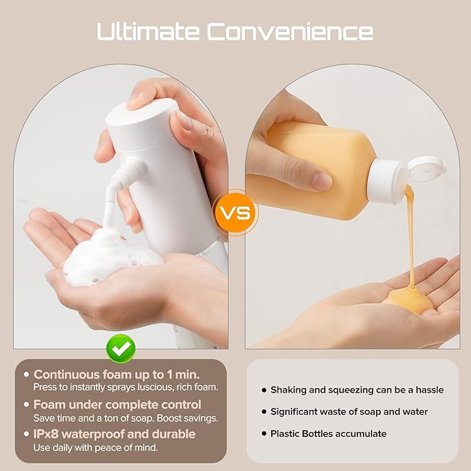 Airversa Electric Foaming Shampoo Dispenser Foam Sprayer 1100mAh IPX8 Shampoo Foamer for Woman Men Baby Kid Dog Cat ES1-Black
