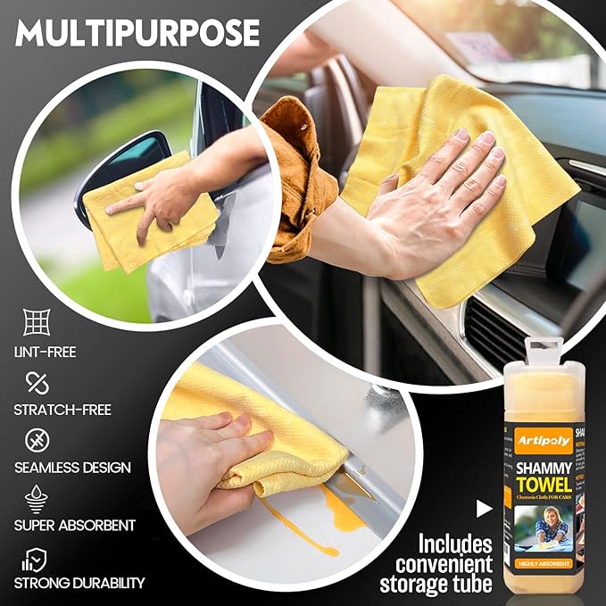 ARTIPOLY Premium Extra Large Shammy Cloth for Car Drying (34”x25”)-Super Absorbent XL Chamois Towel for Car-Reusable Shammy Towel for Car, Bathroom,Pets, Dust Remove, No Spots/Streak/Scratch