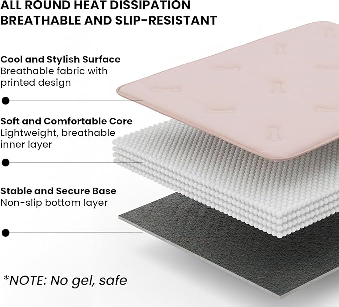 Cooling Pet Mat – 31x28.5 Dog or Cat Cool & Comfy, Soft Breathable Self-Cooling Pad, Pet-Safe, Durable, Perfect for Hot Weather, Naps, Crates, Cars, Couch, Washable, Take Anywhere, Pink