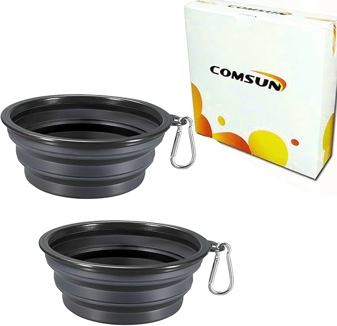 Comsun Collapsible Dog Bowls, 2-Pack Foldable Expandable Cup Dish for Pet Cat Hiking Food Water Feeding Dog Travel Bowl