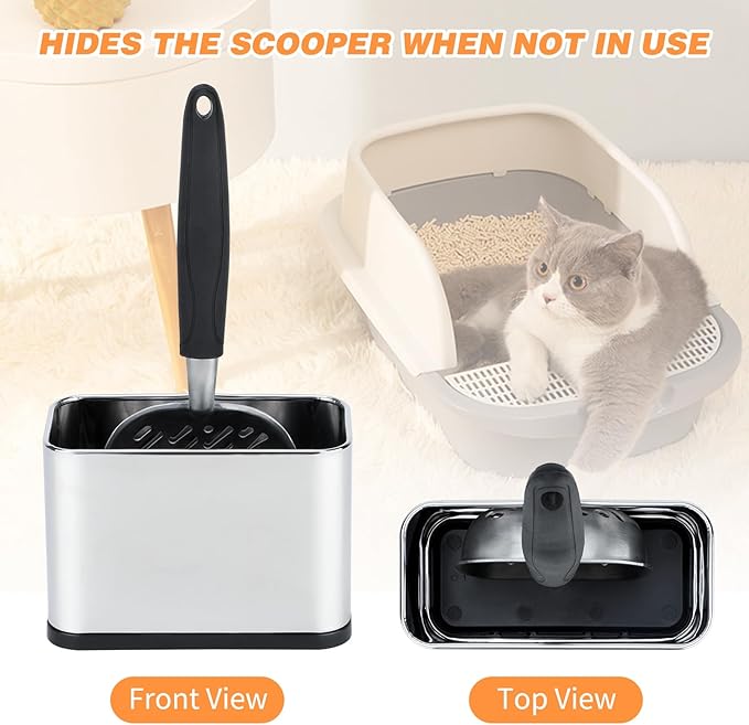 Universal Cat Litter Scoop Holder, Stainless Steel Cat Scooper Caddy for Litter Box, Durable Scoop Stand Metal Trash Container Suitable for Most Metal and Plastic Waste Scoops