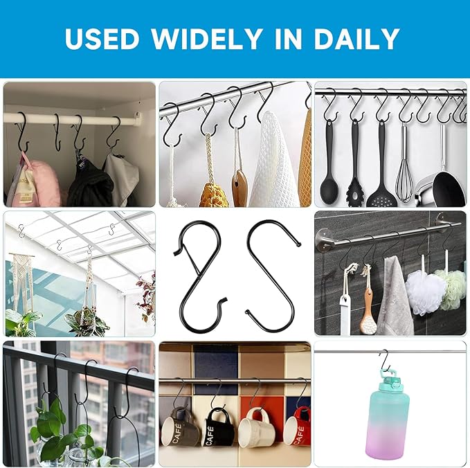 20 Pcs S Hooks for Hanging Heavy Duty,3.5-inch Heavy Duty Metal S Hook with Safety Buckle,Non Slip S Shape Hooks,S Hook for Hanging Plants,Closet,Kitchen Utensil,Pots,Pans,Cups,Towels,Bags