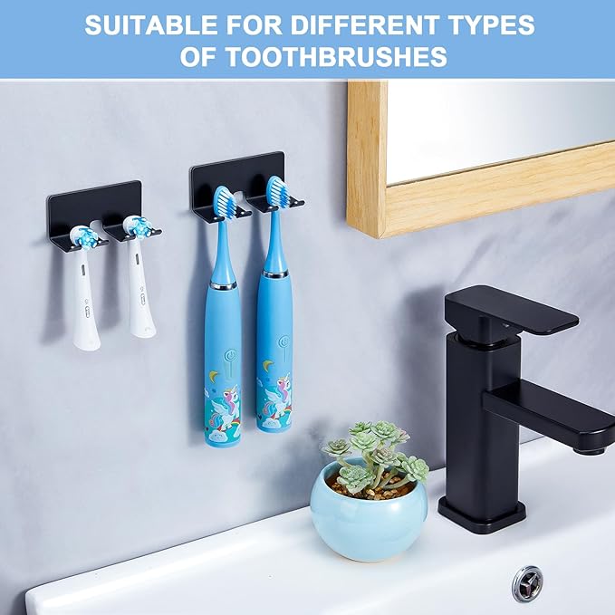 Electric Toothbrush Head Holder, Toothbrush Holders Wall Mounted, Electric Toothbrushs Holder, Bathroom Shower Tooth Brushing Holder, Tooth Brush Head Holder Organiser (Black, Small)