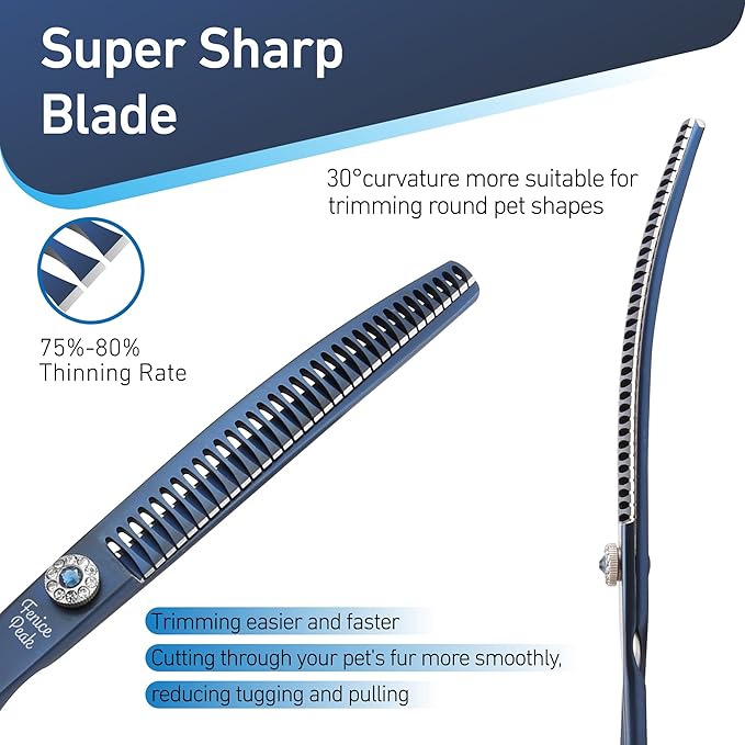Fenice Peak Professional Dog Grooming Scissors Pet Curved Chunker Shears 7.0'' Extremely Sharp Blades 440C Steel Thinning Scissors Durable Smooth Motion&Fine Cut for Dogs and Cats