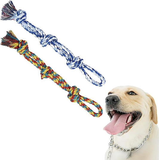 2-Pack 21" Natural Fiber Dog Rope Toy - Twisted Chew for Strong Chewers, Interactive Fetch Fun with Textured Knots