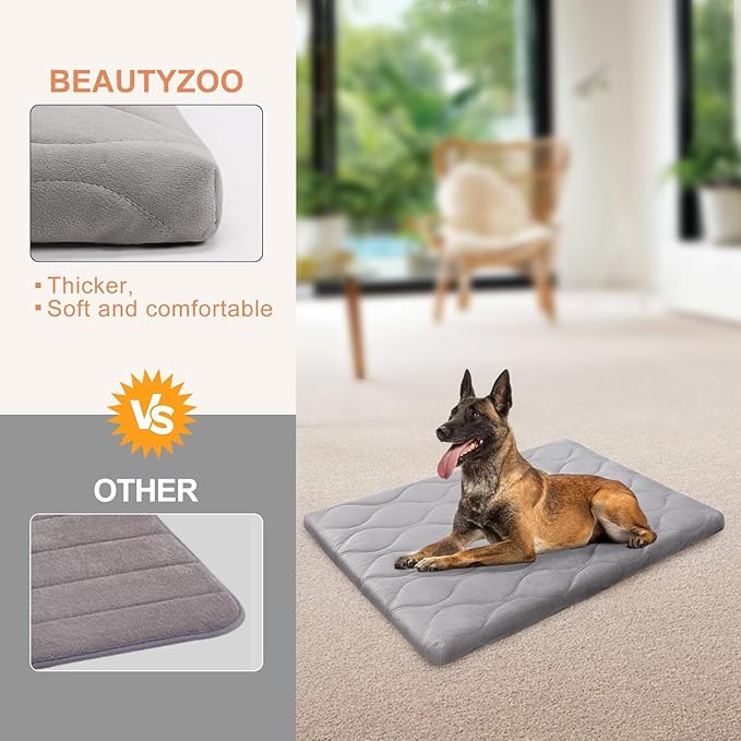 BEAUTYZOO Dog Crate Pad for Medium Dogs, Washable & Detachable Kennel Mat, Anti-Slip Soft Fluffy Puppy Bed for Crate, Cage, and Car Travel, Cozy Sleeping Mattress, 30x20 Inches, Gray