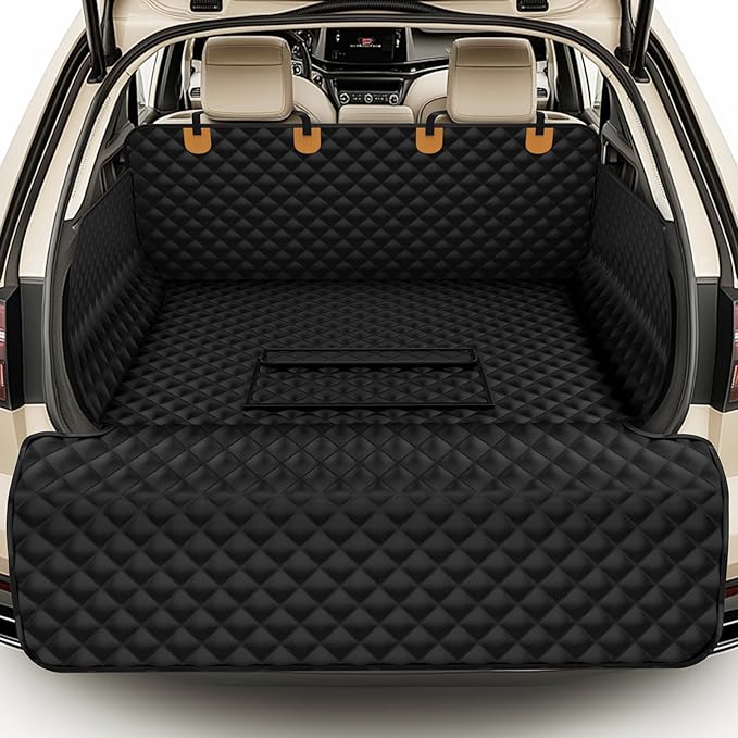Waterproof SUV Cargo Liner for Dogs - Pu Leather Pet Car Seat Cover Protector with Bumper Flap, Non-Slip Backseat Mat for SUVs, Sedans, Vans Trunk | Easy Clean, Scratch Resistant (Black, Extra Large)