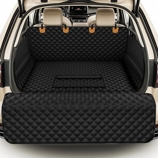 Waterproof SUV Cargo Liner for Dogs - Pu Leather Pet Car Seat Cover Protector with Bumper Flap, Non-Slip Backseat Mat for SUVs, Sedans, Vans Trunk | Easy Clean, Scratch Resistant (Black, Extra Large)