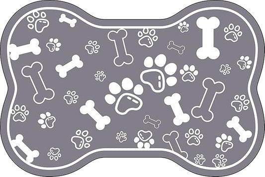 Dog Cat Food Mat,Rapid Absorbent Pet Feeding Mat, Bone Shaped Dog Placemat Water Bowl Mat with Rubber Backing,No Stains Dog Cat Food Mats Indoor, Pet Accessories Supplies 23"x36" Dark Grey