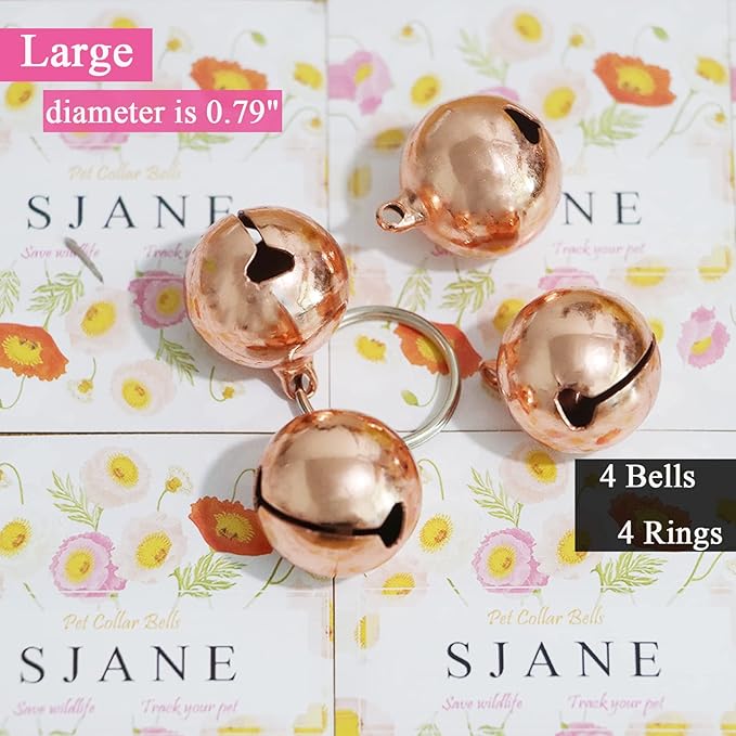 SJANE 4 Pack Cat & Dog Copper Bells - Pet Tracker Training | Pet Collar Accessories | Save Birds & Wildlife(Large)