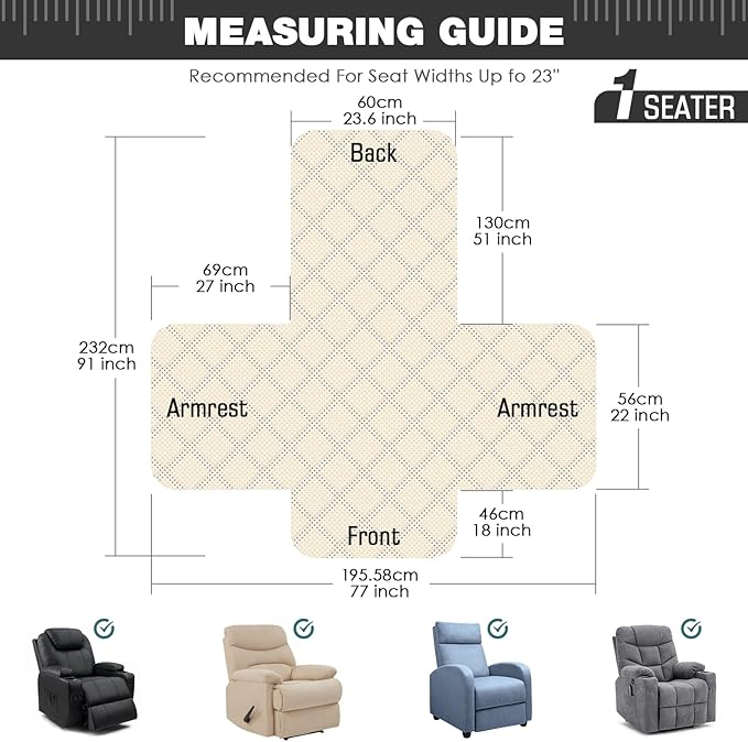 TAOCOCO 100% Waterproof Non-Slip Recliner Chair Cover Sofa Slipcover, Pet Cover for Recliner Chair with Elastic Straps, Washable Reclining Chair Cover Recliner Furniture Protector (23'' Small, Taupe)
