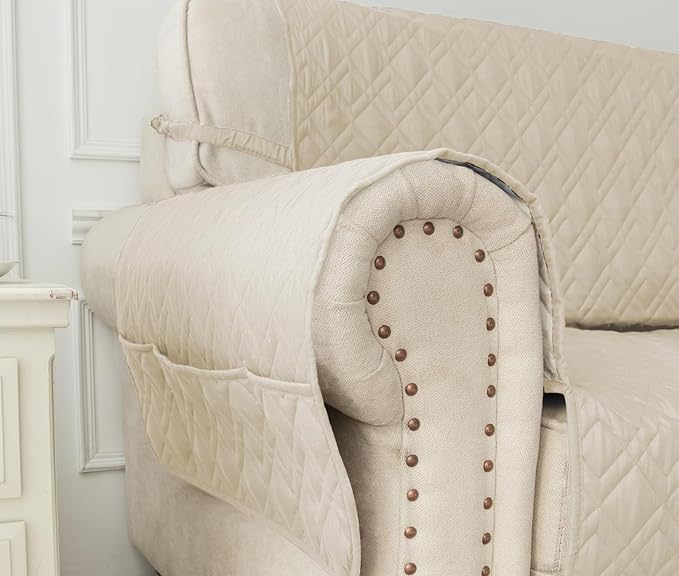 Ameritex Waterproof Nonslip Recliner Cover Stay in Place, Dog Chair Cover Furniture Protector, Ideal Recliner Slipcovers for Pets and Kids (Ivory, 30")