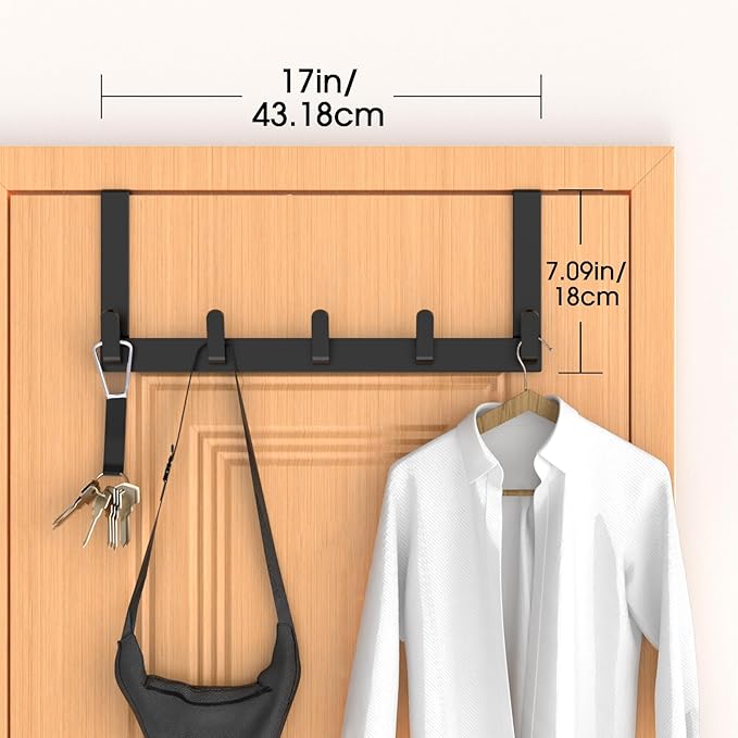 CHAUNCEY HOME Over The Door Hooks Hanger, Heavy Duty Rack for Winter Coat, Fits 1 3/4" Doors, L7U - Bathroom Accessories and Towel Organizer Holder - Black