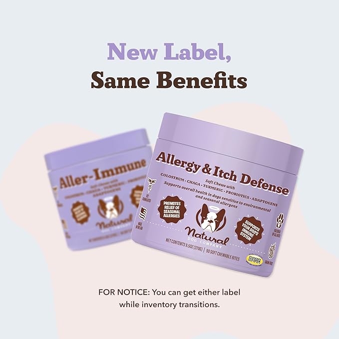 Natural Dog Company Allergy & Itch Defense Chews – Allergy Support for Dogs, Itch Relief, Skin, Coat & Gut Health with Probiotics, Colostrum & Salmon Oil, Grain-Free Dog Supplement, 90 ct
