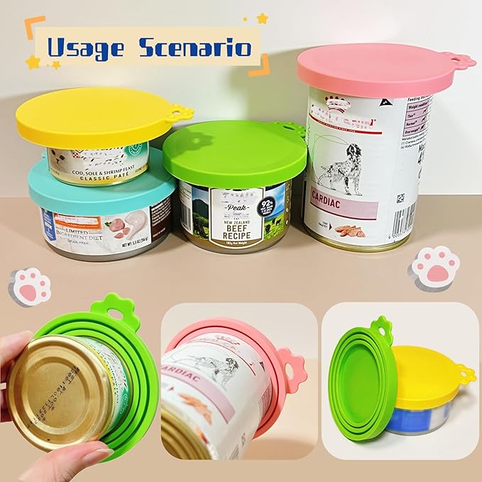 MoPawKT- Pet Food Can Covers, Silicone Can Lids for Cat/Dog Food Cans, Universal Sizes for 3 oz, 5.5 oz, 6.5 oz, 13 oz, 13.2 oz Standard Pet Food Cans, BPA Free, Reusable (Cyan+Orange)