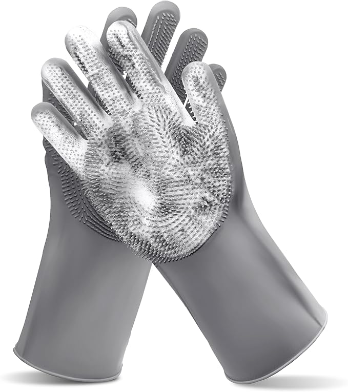 Maiiu Pet Grooming Gloves—Heat Resistant Dog Washing Gloves with High-Density Teeth, Dog Bath Scrubber with Enhanced Five Finger Design, Silicone Gloves for Dogs and Cats Bathing, Massage (Gray)