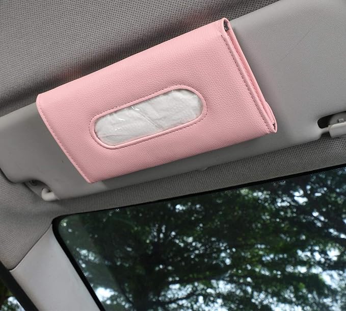 Tissue Dispenser for Car, Visor Tissue Holder, Car Mask Holder, Car Napkin Holder, Tissue Holder for Car Visor with One Tissue Refill, Autos Pink
