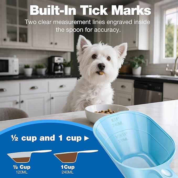 Fenenik Pet Food Scoop 2 Pack, Dog Cup Capacity Cat Food Scooper With Measuring Lines For Dog, Puppy and Cat Coffee Bean, Flour Scoop Light Bule