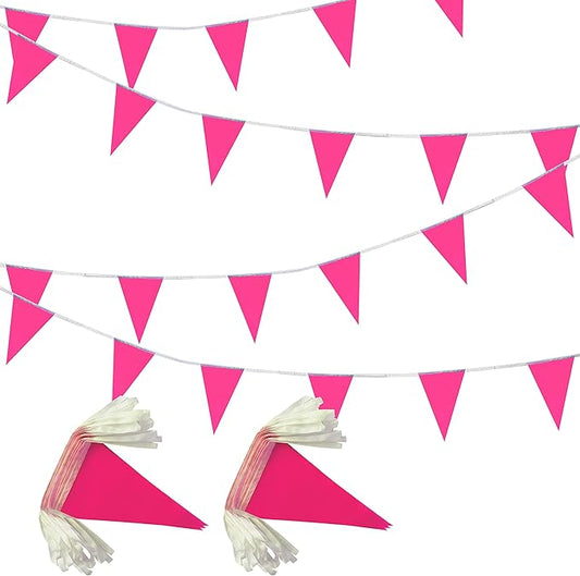 100 Feet Pink Pennant Banners Flags String Hanging Triangle Bunting Flags,Party Decorations for Grand Opening,Kids Birthday,Carnival,60 PCS