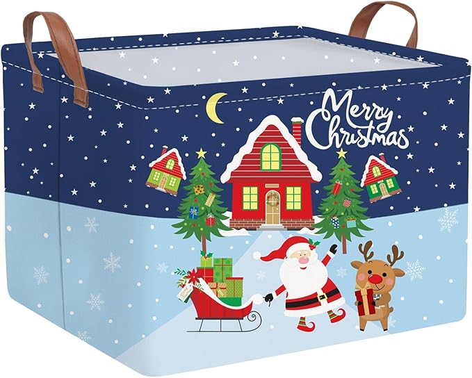 FXOCSHE Rectangular Christmas tree Basket,Nursery Hamper,Waterproof and foldable Tree Basket Baby Storage Bin,Toy Organizer,Boy and Girls Christmases Room Decor(Christmas)