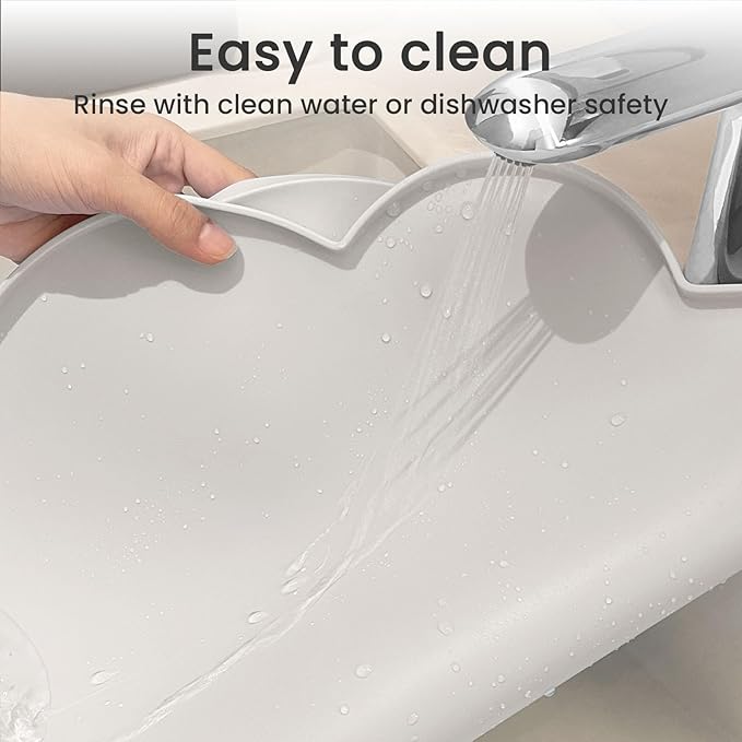 Ptlom Dog Food Mat Anti-Slip Dog Bowl Mats for Food and Water, Waterproof Pet Placemat Prevent Messy Spills to Floor, High-Lips Puppy Feeding Trays for Small Medium Large Dogs Cats, Silicone, Cream