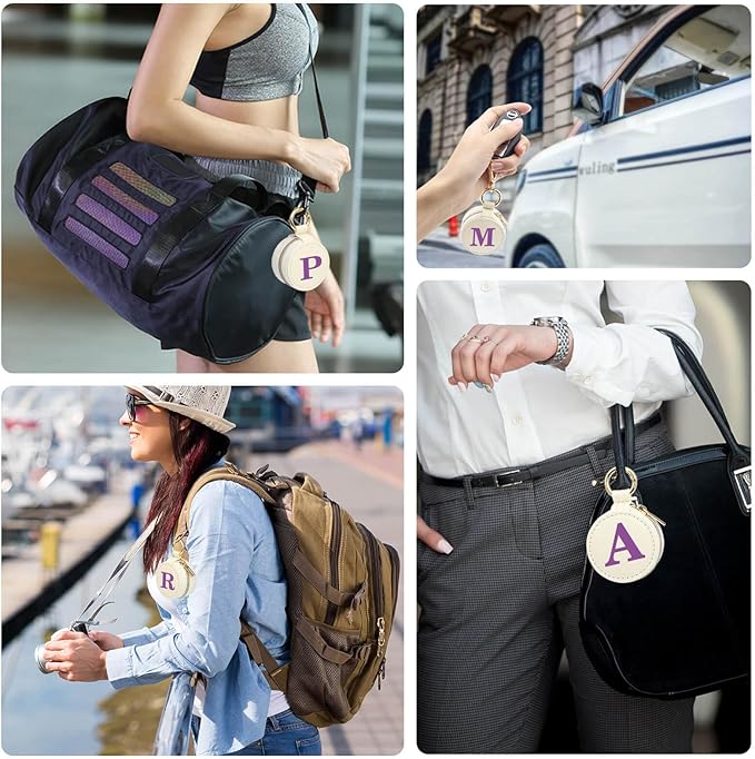 Mini Initial Travel Jewelry Case Ring Holder, Beige Faux Leather Small Jewelry Organizer Box Gifts for Women Girls Nurse Teacher, Gym Travel Accessories Keychain Pouch for Earrings Rings Necklace P