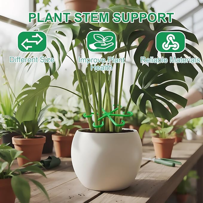 16 PCS Plant Stem Support – Reusable Plastic Plant Stem Holder for Monstera, Indoor Plant Support Clips, Gardening Accessories (Green)