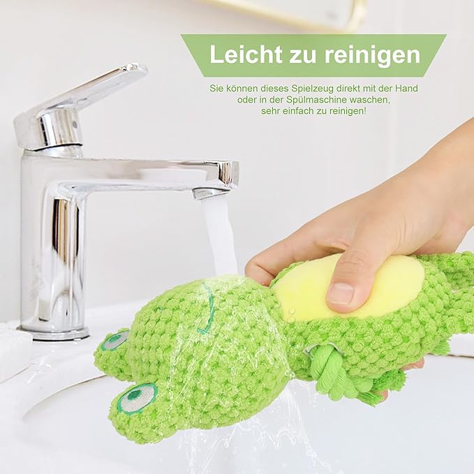 TONYFY Dog Toys, Dog Squeaker Toys with Crinkle Paper, Stuffed Animal Dog Plush Chewing Toy, Cotton Rope Interactive Toys for Puppy, Small, Middle Dogs (Green Frog)