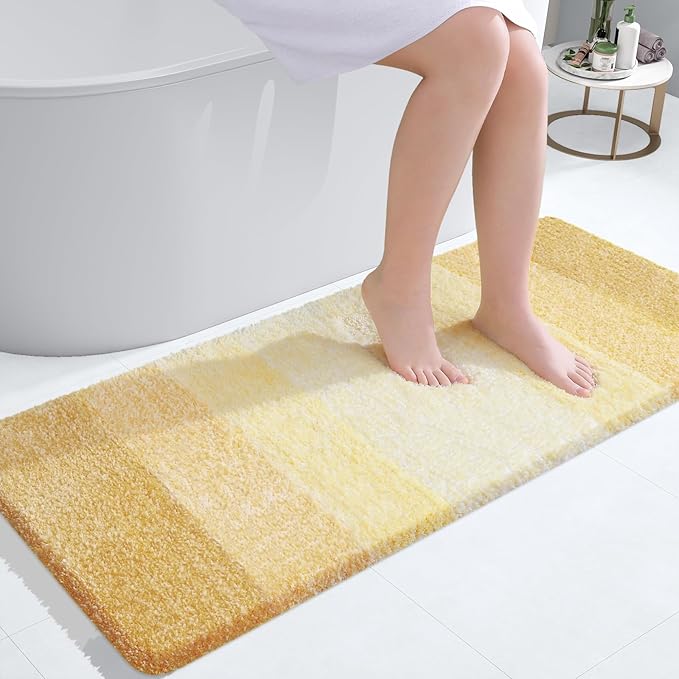 OLANLY Bathroom Rugs Mat 44x24, Extra Soft Absorbent Microfiber Bath Rug, Rubber Backing, Quick Dry, Machine Washable Bath Mats for Bathroom Floor, Tub and Shower, Home Decor Accessories, Light Yellow