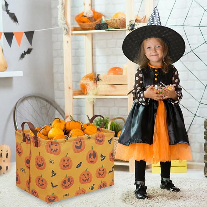 FXOCSHE Rectangular Halloween Basket,Trick or Treat Basket for Boys and Girls,Waterproof collapsible storage box,Halloween Decor,Gift box(Halloween pumpkin)