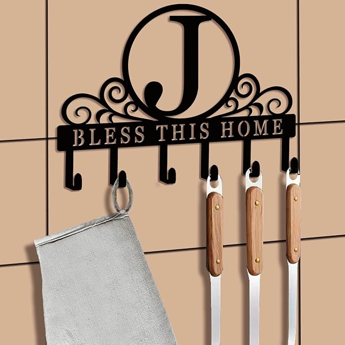 Metal Letter J Key Holder for Wall, Decorative Metal Key Holder Wall Mount, Key Hooks Coat Rack Monogram Wall Decor, Perfect for Bathroom, Living Room, Kitchen, Anniversary Housewarming Gift