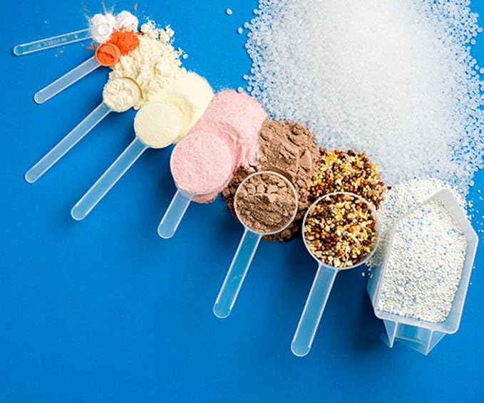 Plastic Measuring Scoops, (1/4 Cup, 1/3 Cup, 1/2 Cup, 1 Cup) Long Handle Spoons for Powders and Granules, Coffee, Pet Food, Grains, Protein, Spices and Other Dry Goods, BPA Free (Pack of 4)