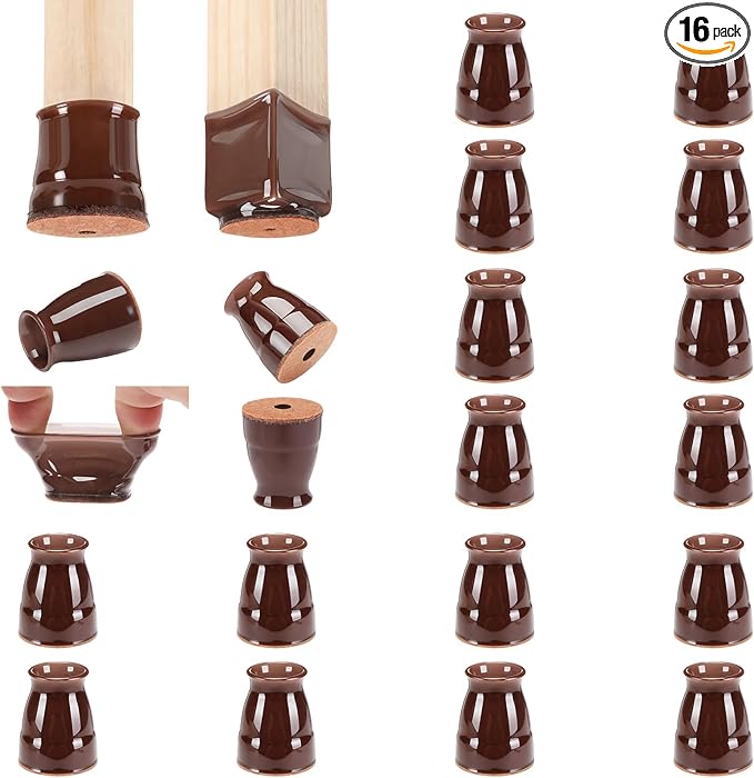 CHUNZEXI 16 Pack Extra Small Chair Leg Floor Protectors for Hardwood Floors, Silicone Felt Covers Pads Caps, Protect Wood Furniture Feet Floors Noise Reduce and Scratch (Universal X-Small & Brown)