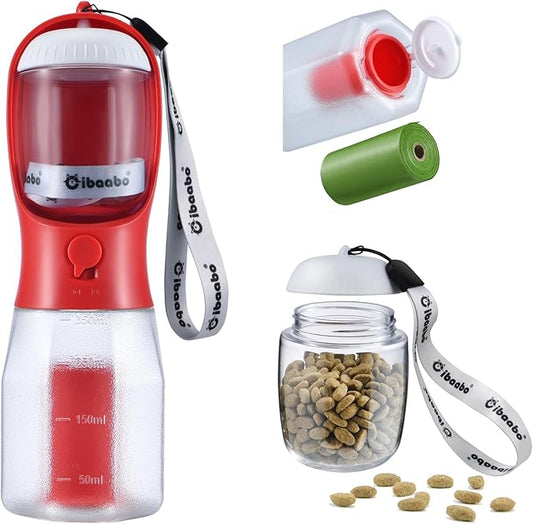 Dog Water Bottle with Food Container & Poop Bag Holder, Travel Water Bowl, Portable Pet Dispenser, Dog Gifts Stuff Accessories Items, Puppy Essentials for Yorkie Chihuahua Walking Hiking