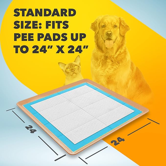 Skywin TidyFriend Dog Pee Pad Holder Tray - Fits Up to 24” x 24” Pee Pad Holder for Dogs - Stable Grip, Raised Edges, Quick-Wipe Silicone Surface Dog Pad Holder for Indoor Flooring Protection (Beige)