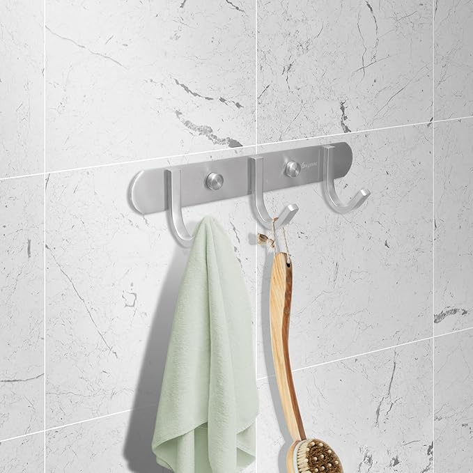 Coat Hook Rack Brushed Nickel - Sagmoc 8-Inch Coat&Towel Hook Rail Wall Mounted with 3 Hooks, Durable Wall Hangers for Bedroom, Bathroom, Foyer, Hallway (SUS304 Stainless Steel)