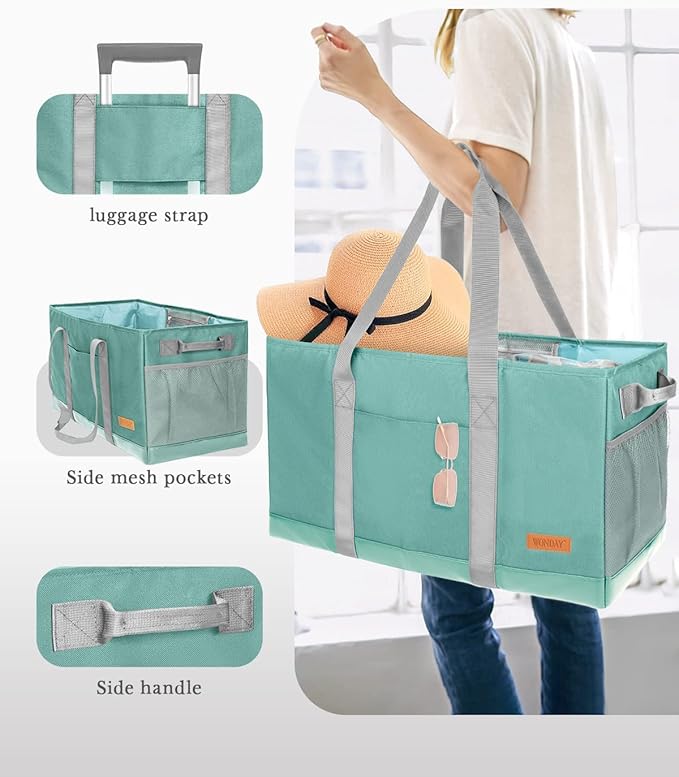 WONDAY Standing Extra Large Reusable Grocery Bag Carrier with Handle, Thirty One Utility Tote Foldable for Shopping and Beach