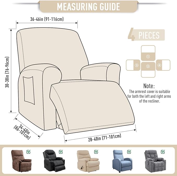 TAOCOCO Oversized Recliner Chair Covers, 1 Seater Streach Recliner Covers Soft Couch Protector Furniture Protector Covers with Elastic Chair Cover Jacquard Pattern (Beige)