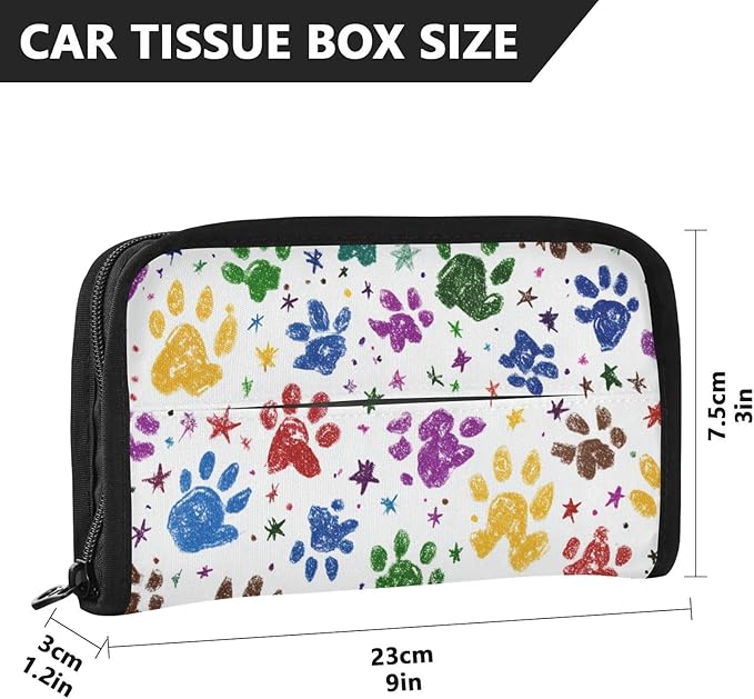 Car Tissue Holder Car Napkin Holder Car Tissue Box Dispenser Storage Case Sun Visor Mask Holder with Adjustable Straps Reusable Refillable Paw Prints and Stars
